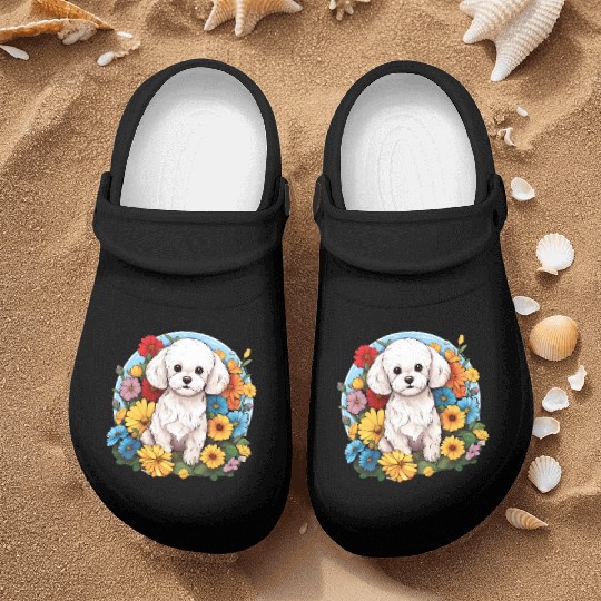Bichon Frise Floral Flower Cute Colorful Puppy Dog Nurse Clogs