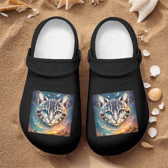 Cat With Two Different Color Eyes Fantasy Art Nurse Clogs
