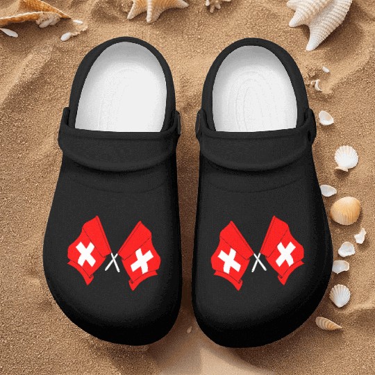 Two flags of Switzerland crossed Nurse Clogs
