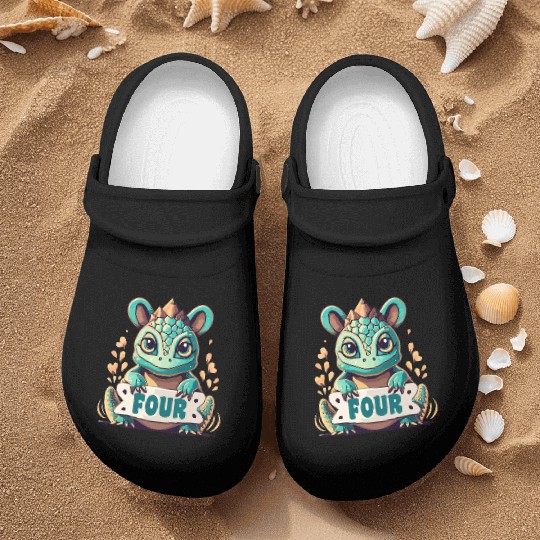Fantasy Reptile Creature With Word "Four" Nurse Clogs