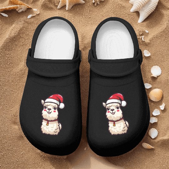 CUte Llama Wearing Santa Hat Nurse Clogs