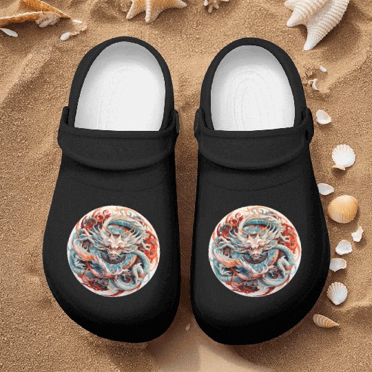 Chinese Dragon Mandala Art Nurse Clogs