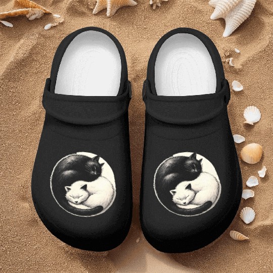 Yin and yang cats sleeping Nurse Clogs