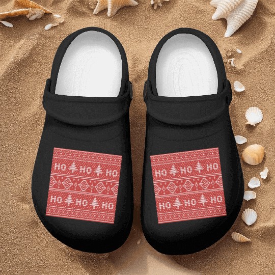 HO HO HO Red Ugly Sweater Christmas FlyingReindeer Nurse Clogs
