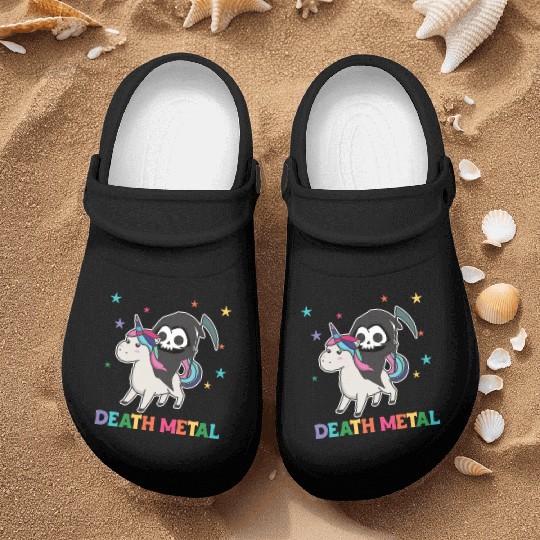 Death Metal - Death Riding Unicorn Funny Unicorn Nurse Clogs