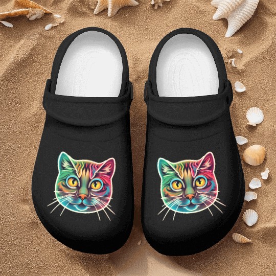 cat face neon design Nurse Clogs