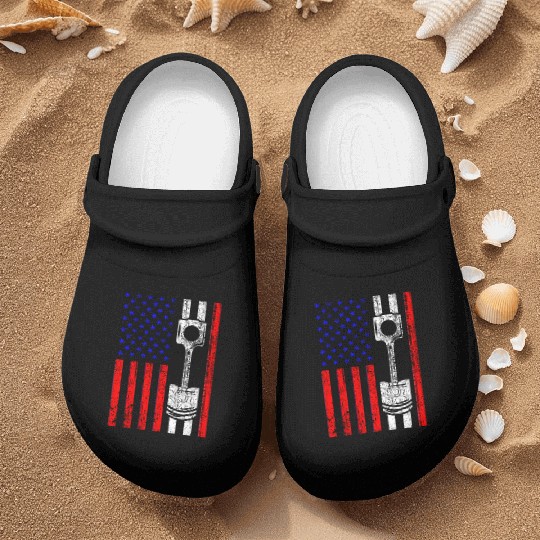 American Flag Piston Muscle Car Patriotic Vintage Nurse Clogs