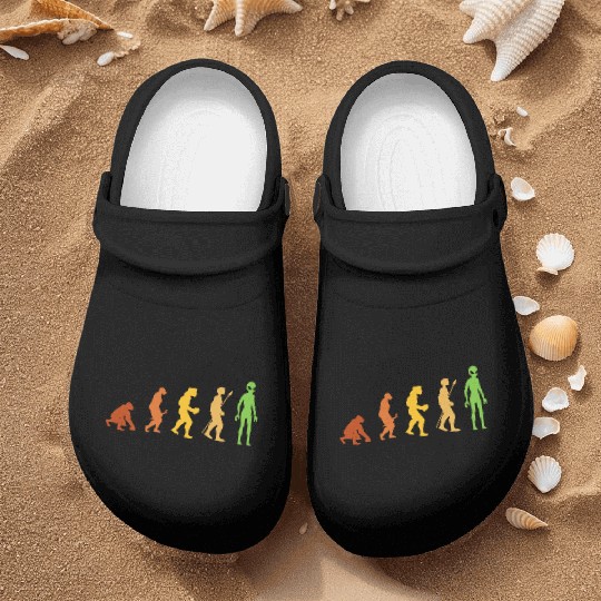 Alien Funny Human Evolution Growth Theory Retro Nurse Clogs