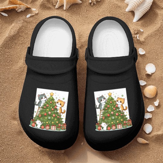 Kittens decorate a Christmas tree Nurse Clogs