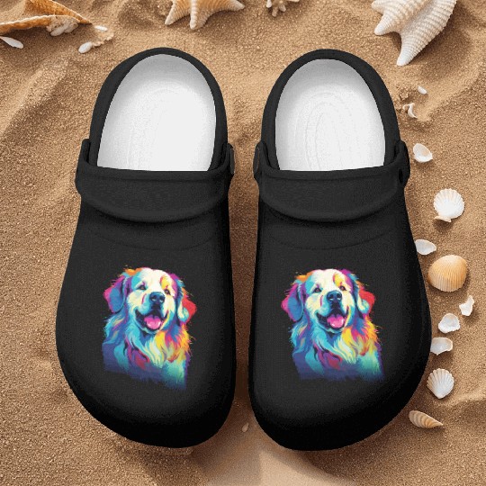 Watercolor Colorful Great Pyrenees Nurse Clogs