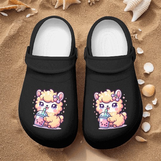 Kawaii Llama Sips Bubble Tea Cute Llama Boba Tea Nurse Clogs