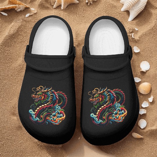 Colorful Chinese Dragon Artistic Design Nurse Clogs