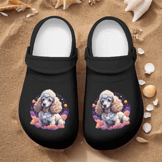 Celestial Poodle in Space Illustration Nurse Clogs