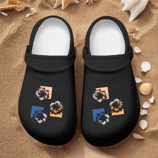 Abstract Risograph hibiscus Nurse Clogs