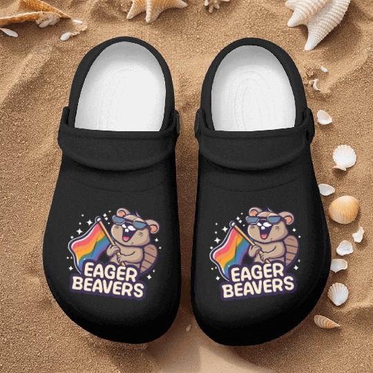 Eager Beavers with Pride LGBT Flag Nurse Clogs