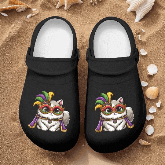 Mardi Gras Persian Cat, Masked Cat Costume Nurse Clogs