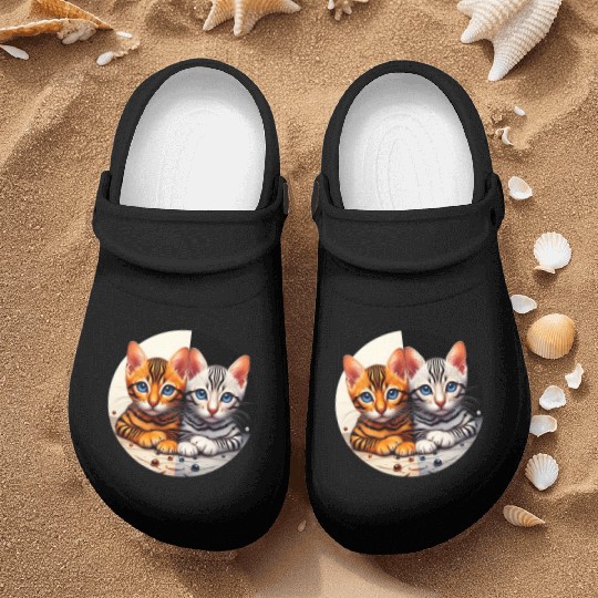 Bengal Kittens Black White Background Nurse Clogs