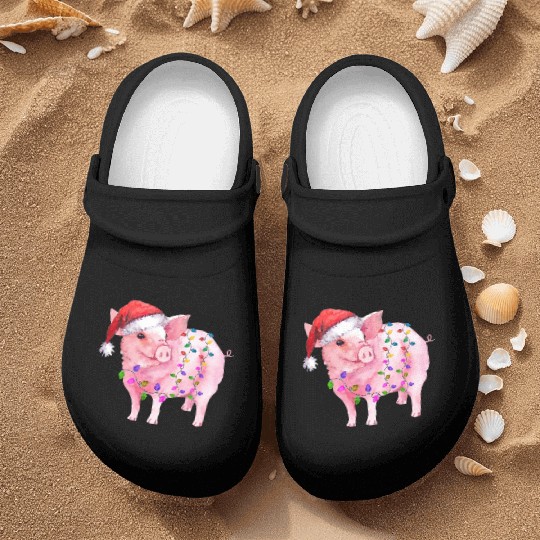 Pig Christmas Light Nurse Clogs