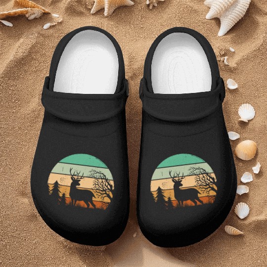 Serene Deer Twilight Forest Silhouette Nurse Clogs