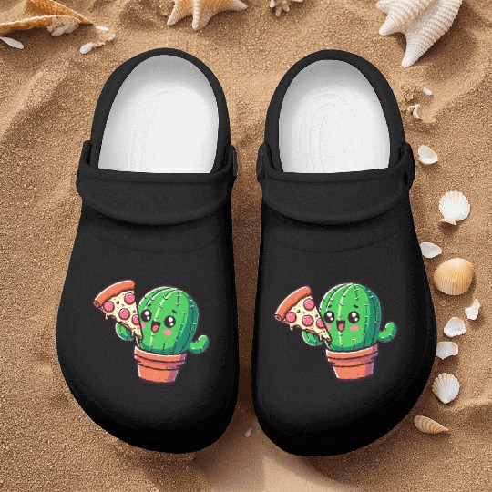 Cute Cactus Pizza Comic Nurse Clogs