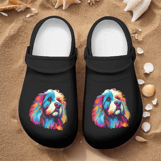 Watercolor Colorful Tibetan Spaniel Nurse Clogs