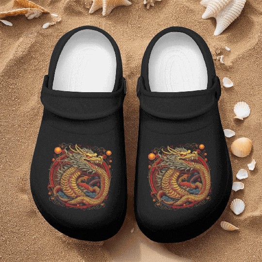 Chinese dragon. Dragon in a circle. Nurse Clogs