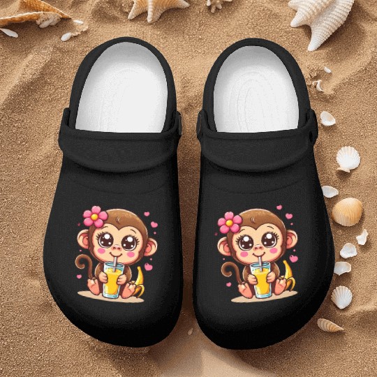 Monkey Sipping Banana Juice Nurse Clogs