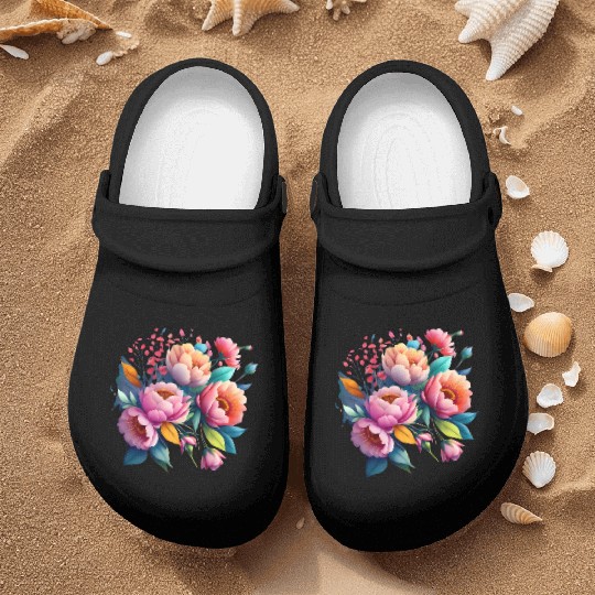 Watercolor Floral Elegance on Fabric Nurse Clogs