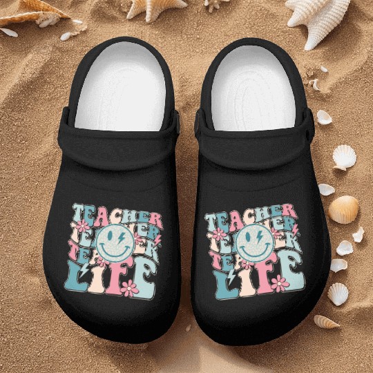 Teacher Life Happy Face Teachers Day Retro Nurse Clogs