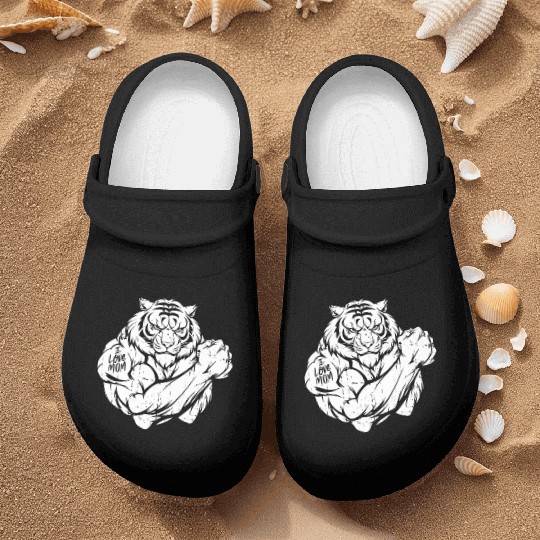 Tiger Biceps Tattoo I Love Mom Nurse Clogs