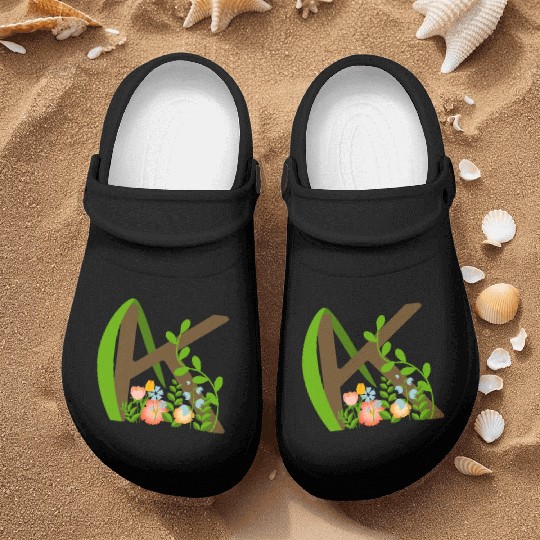 Capital letter K monogram and wildflowers Nurse Clogs