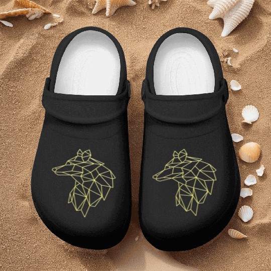 Wolf face tattoo geometric modern Colorful Nurse Clogs
