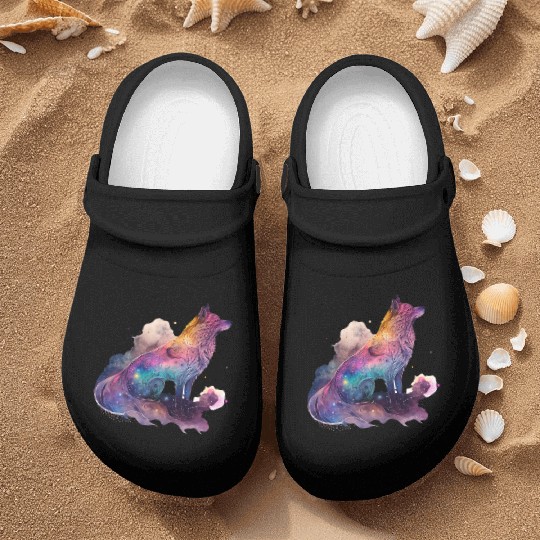 Wolf Print, Cosmic Wolves, Animal Print, Cosmos Nurse Clogs