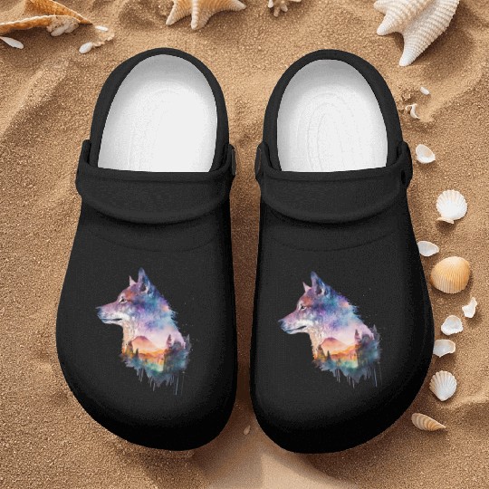 Wolf Print, Cosmic Wolves, Animal Print, Cosmos Nurse Clogs