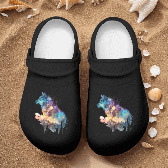 Wolf Print, Cosmic Wolves, Animal Print, Cosmos Nurse Clogs