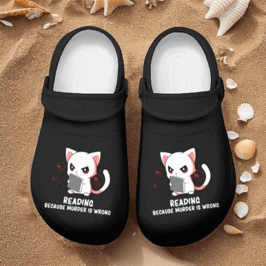 Reading - Reading Cat - Dark Humor - Reading Book Nurse Clogs
