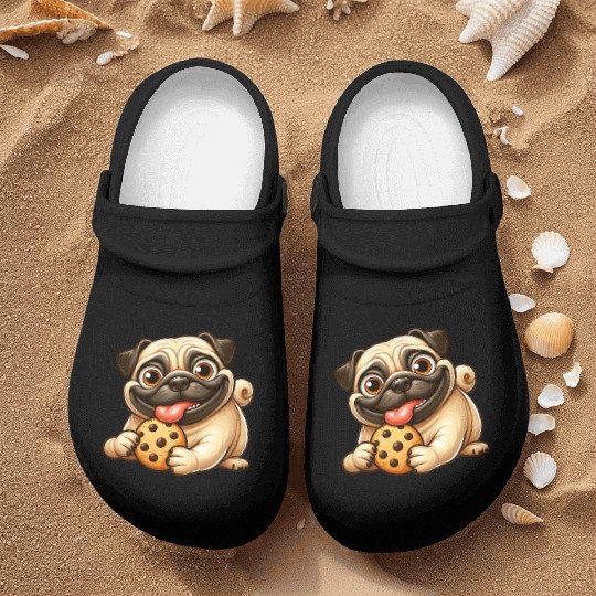 Pug with Cookie Sweet Dessert Nurse Clogs