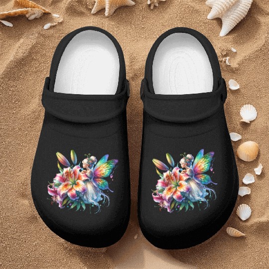 Tiger Lily Fairy Floral Fantasy Watercolor Nurse Clogs