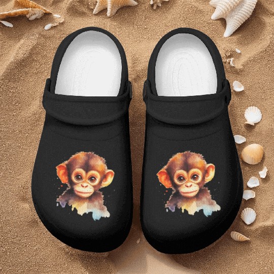 Baby Monkey Watercolor Portrait Chimp Ape Graphic Nurse Clogs