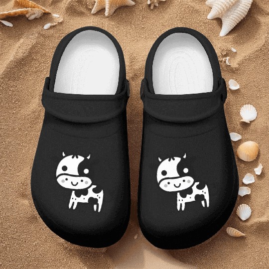 Friendly Stick Figure Cow - Black & White Nurse Clogs