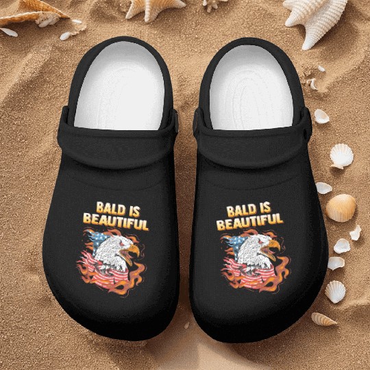 Bald Is Beautiful US Flag Eagle 4th Of July Funny Nurse Clogs