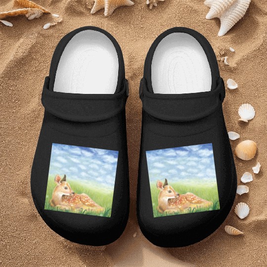 Cute Little Fawn in the Grass Illustration Nurse Clogs
