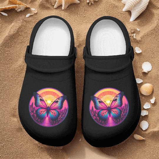 Synthwave ButterFly at Sunset Nurse Clogs