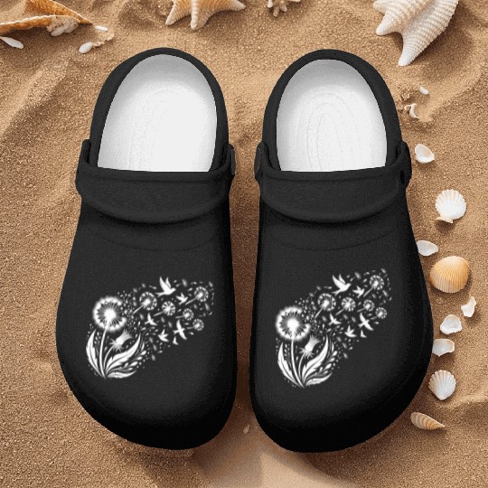 Dandelion Birds in Flight Nature Art Nurse Clogs