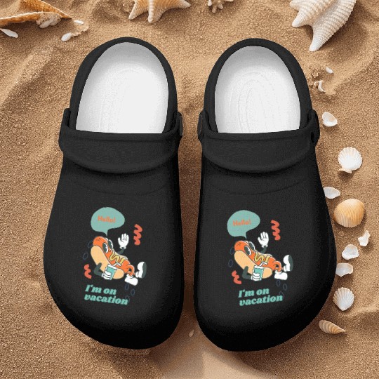 Cute funny joyful Relaxed Vacation Hot Dog Nurse Clogs