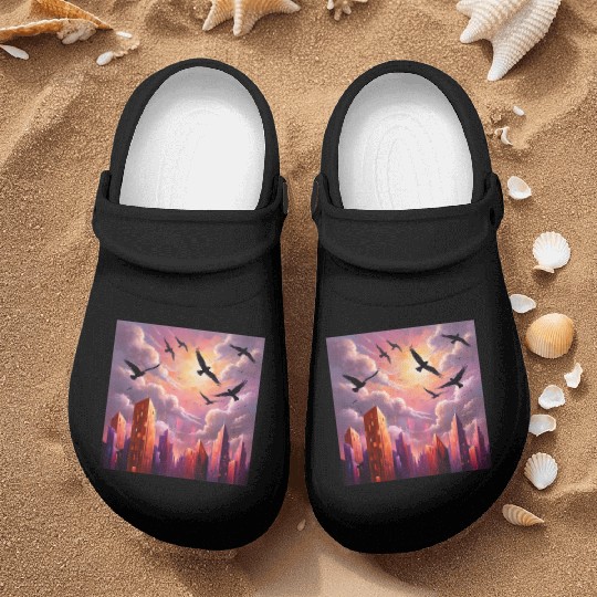Geometric Twilight City Nurse Clogs