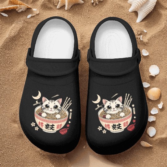 Kawaii Ramen Cat Japanese Noodles for Otaku Lovers Nurse Clogs