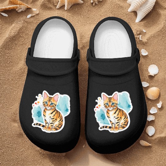 Leopard Cat Watercolor Nurse Clogs