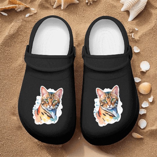 Leopard Cat Watercolor Nurse Clogs