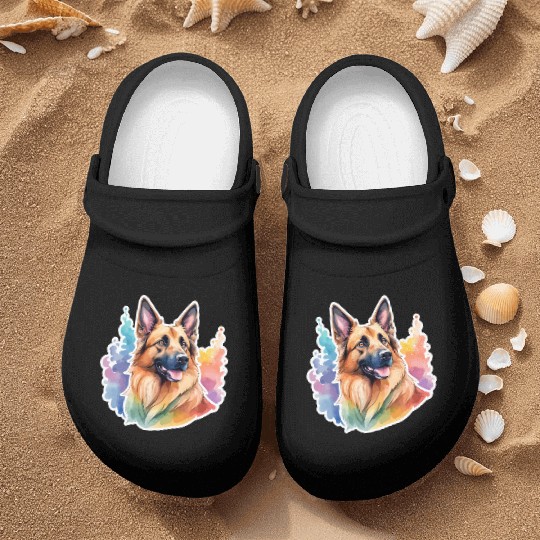 Belgian Shepherd Watercolor Nurse Clogs